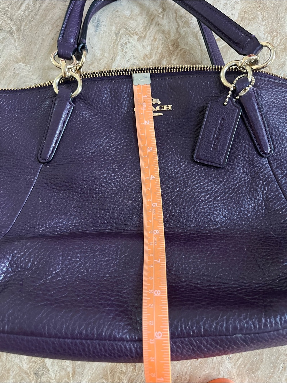 COACH Pebbled Leather Shoulder Tote in Plum - Picture 6 of 9